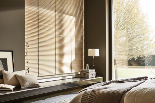 Venetian blinds custom fitted in a bedroom