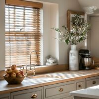 faux wood blinds in kitchen